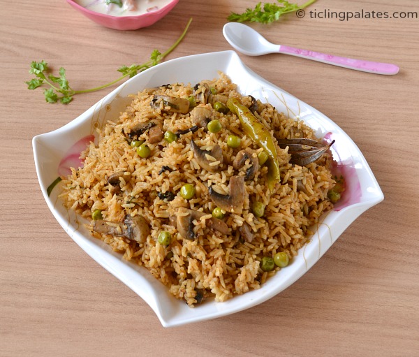 Mushroom and Peas Pulao Recipe kids lunch box recipes