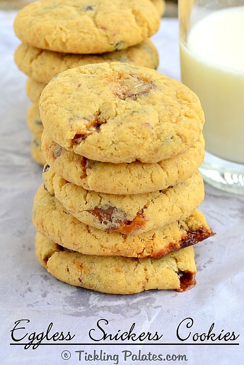 Eggless Snickers Chocolate Chip Cookies Recipe