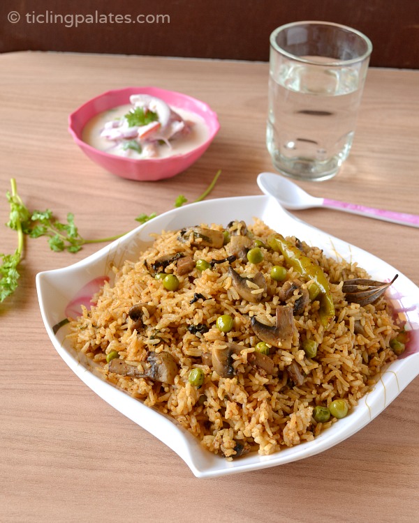Mushroom & Peas Pulao Rice Vegetarian Party Menu Pulao recipes