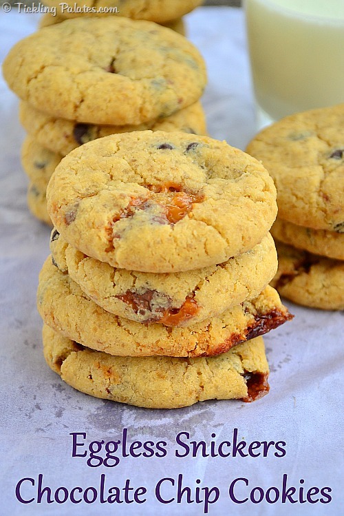 Eggless Snickers Chocolate Chip Cookies