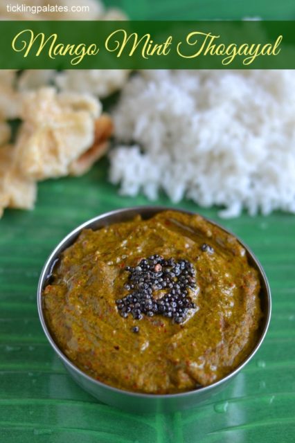 Mango Pudhina Thogayal Recipe (Without Coconut) | Raw Mango and Mint Leaves Thuvayal